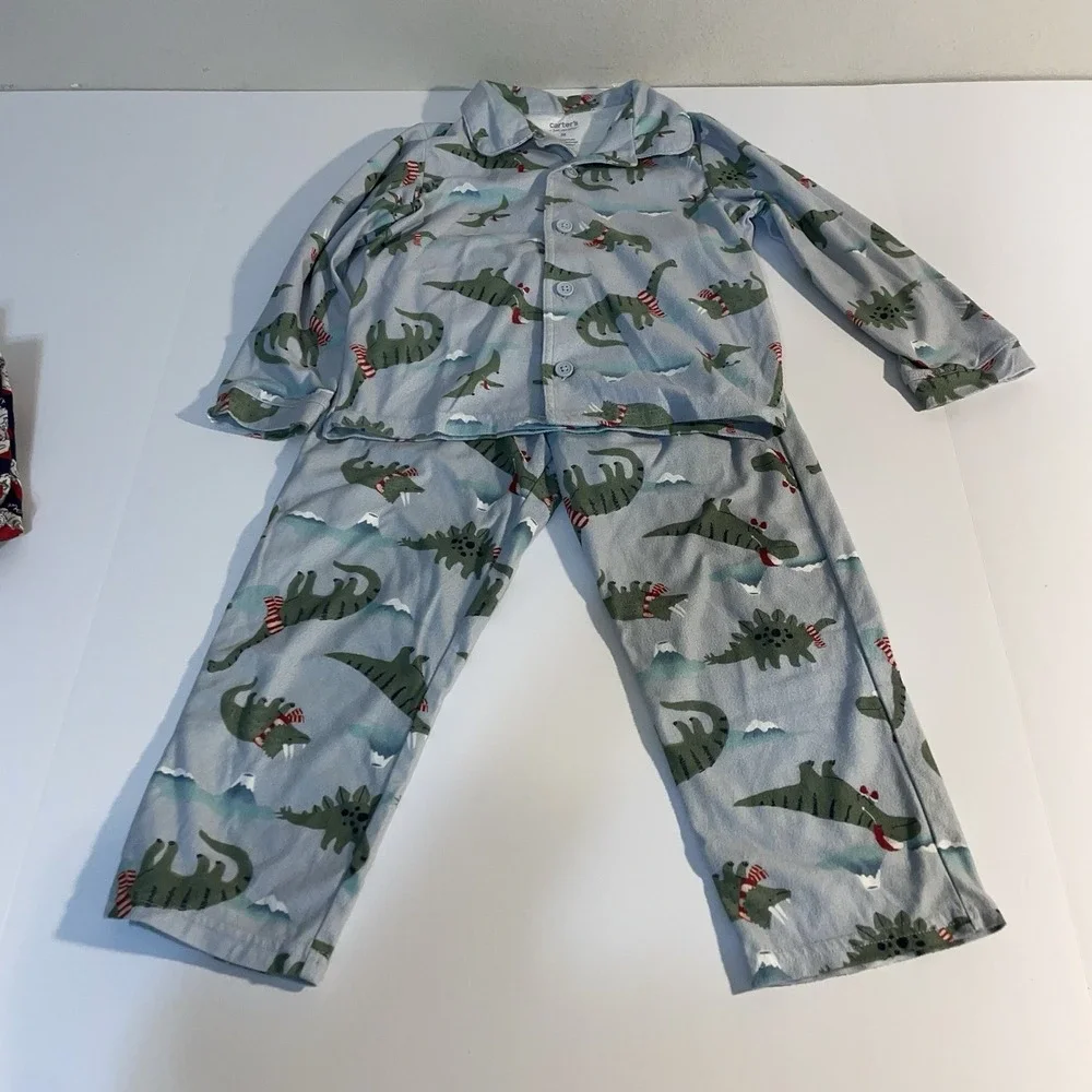 2 Boys‎ Kids Christmas Long Sleeve Pajamas Navy Blue Santa Dinosaurs 5 6 5t 6t